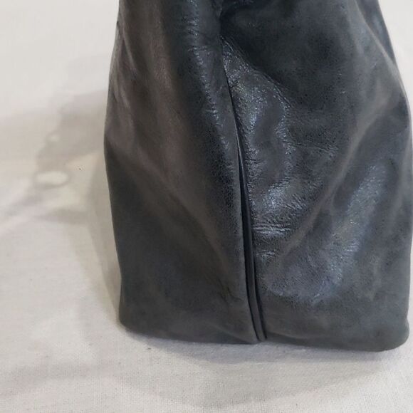 Franco Sarto Purse Hobo Distressed Leather Black Silver Link Hardware Tote - Picture 9 of 10